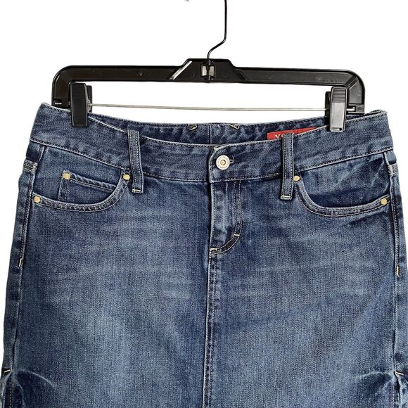 Express Denim Laboratory Short Mini Denim Jean Skirt Womens Size 4 Distressed - Picture 6 of 8